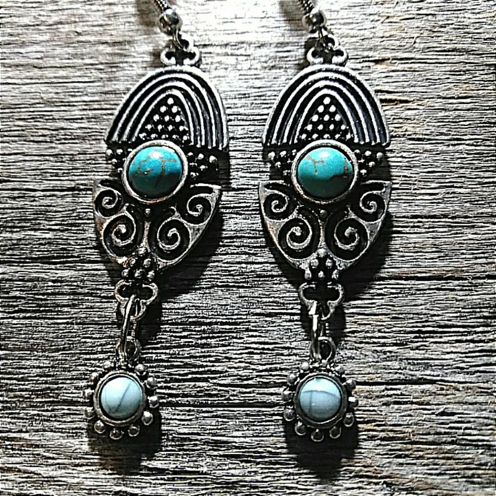 Dark silver etched charms with turquoise accents